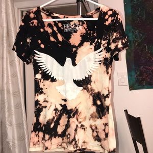 Bleach dyed T-shirt with bird